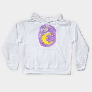 Clawed Witchy Moon Against the Starry Night Sky Hand Drawn Watercolor and Ink Artwork Kids Hoodie